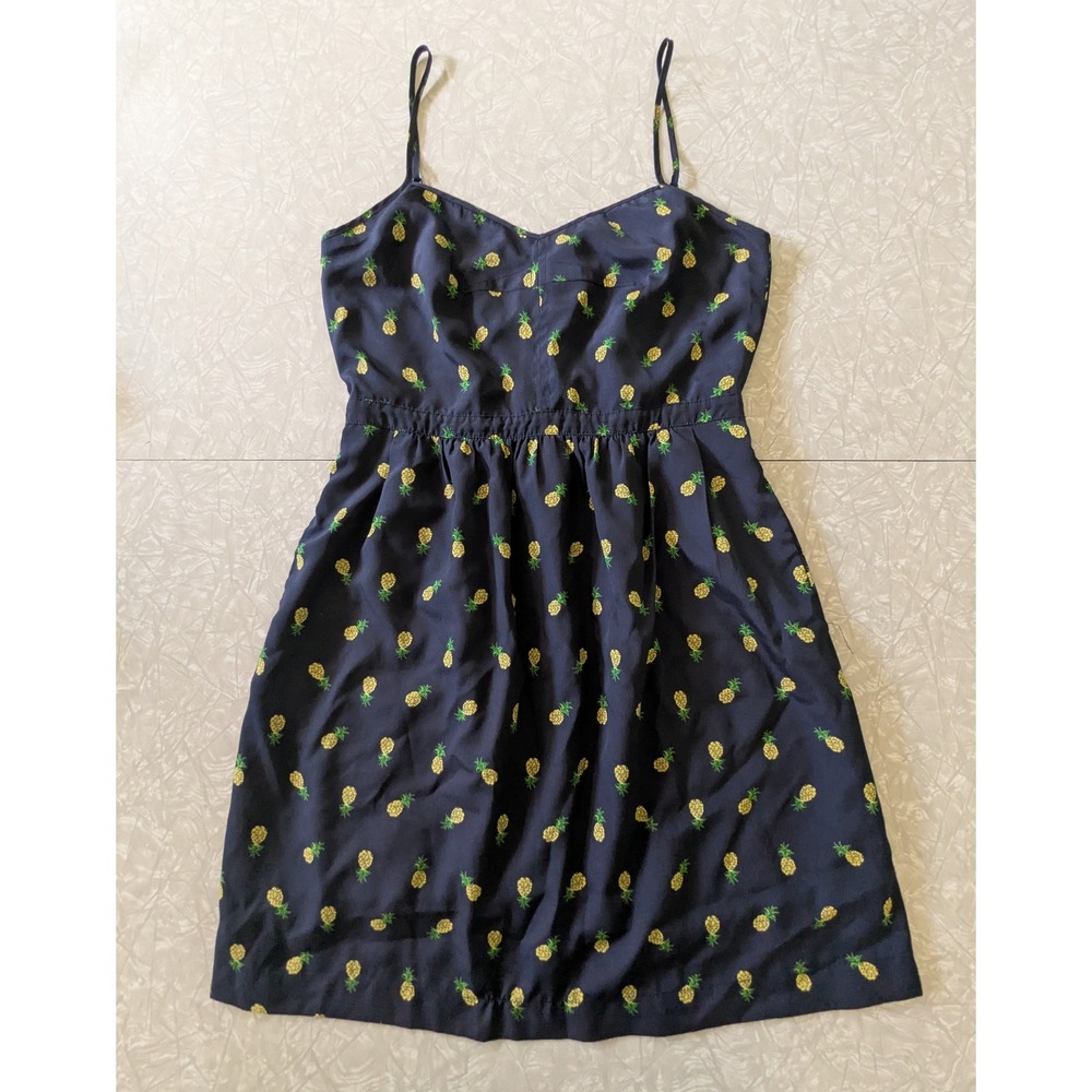 J.Crew Sz 4 Navy Blue Pineapple Print Spaghetti Strap Mini Dress